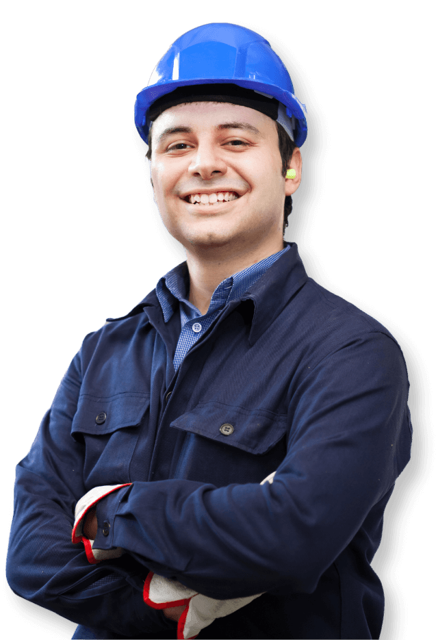 Antennista con tuta da lavoro blu