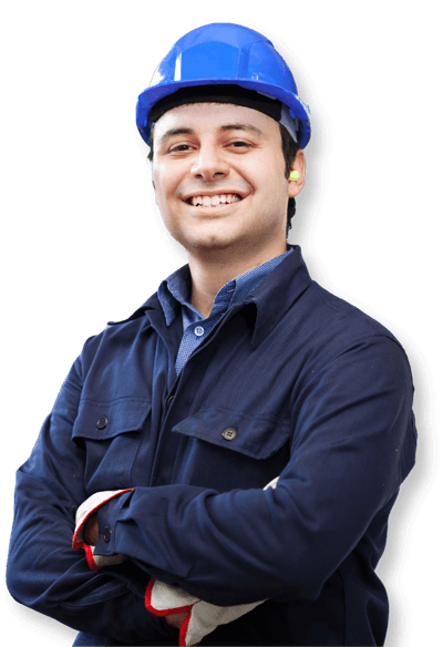 Antennista con tuta da lavoro blu