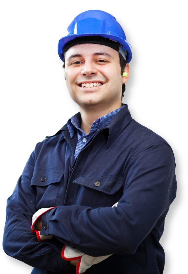 Antennista con tuta da lavoro blu